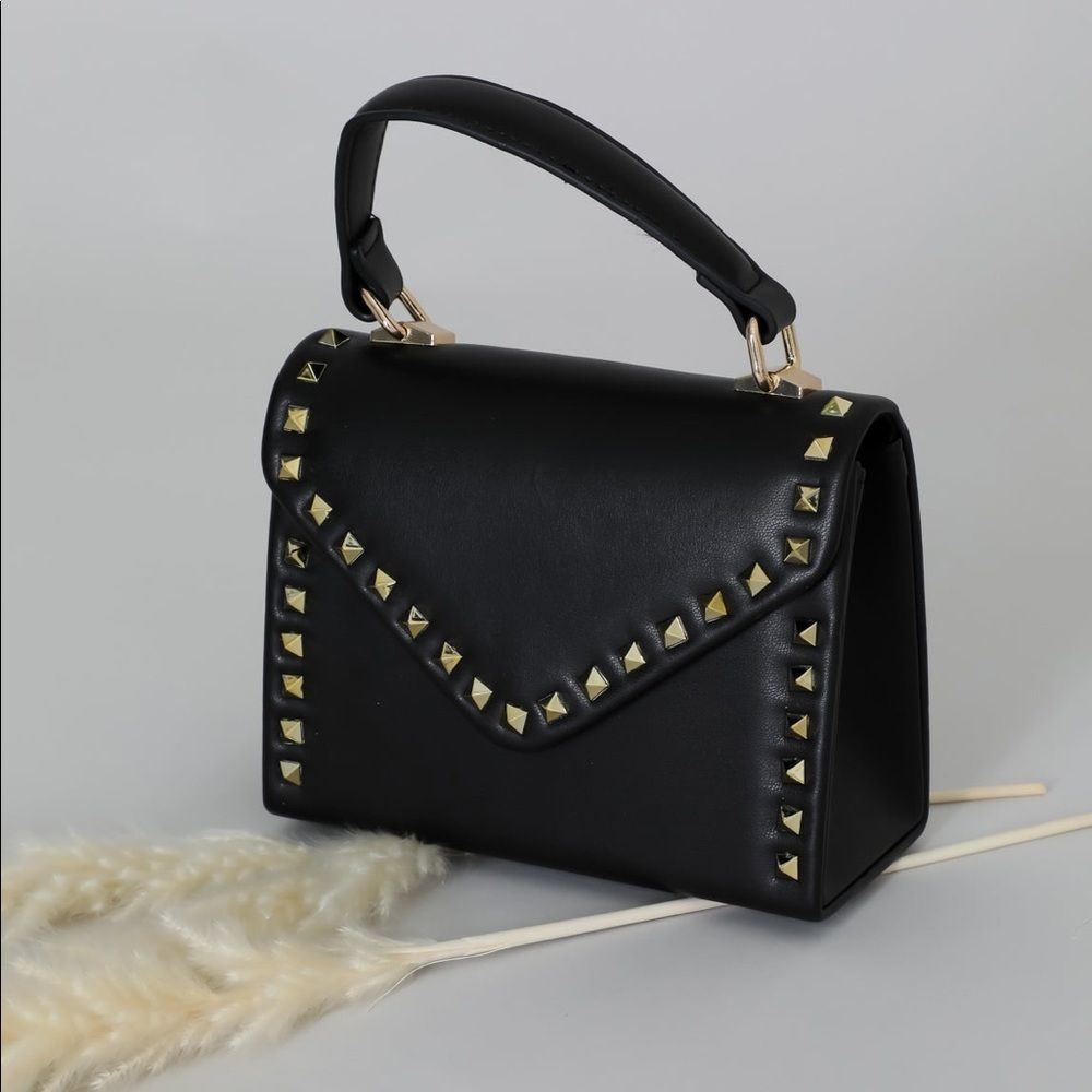 Black Studded Top Handle Crossbody Bag